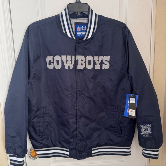 DALLAS COWBOYS MENS JACKET. TWILL SATIN AUTHENTIC NFL APPAREL. SIZE XL. - Picture 1 of 12